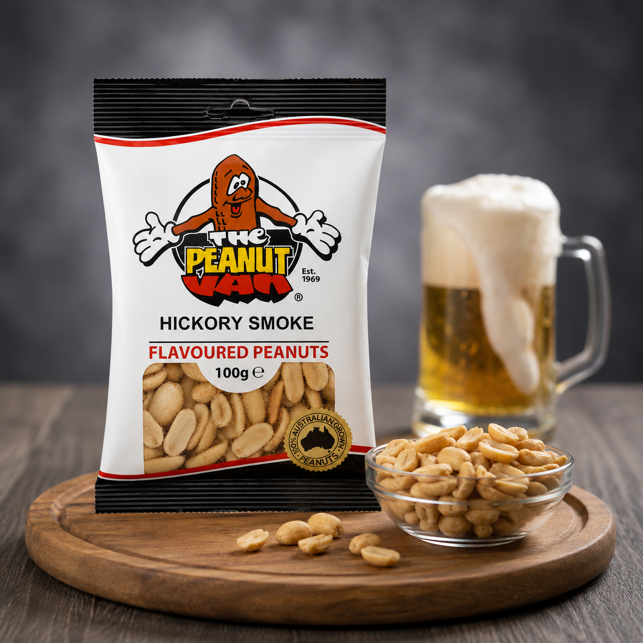 Hickory Smoked by The Peanut Van - pack and serving