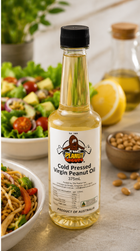 Cold Pressed Virgin Peanut Oil by The Peanut Van - served with salad and noodles