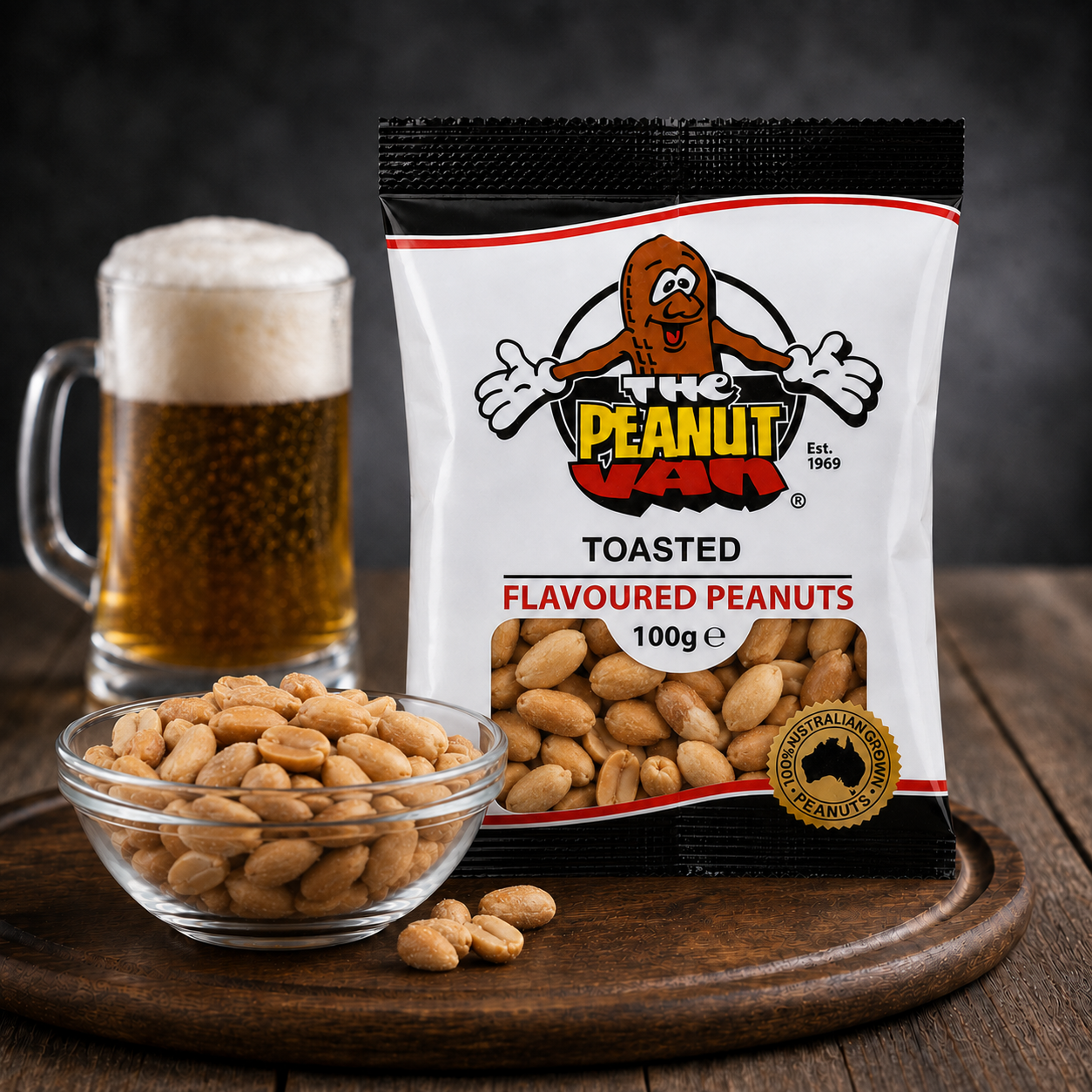 Toasted Beernuts by The Peanut Van - pack and serving